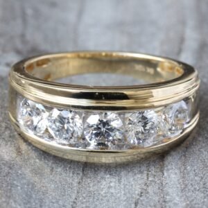 2.00ctw Five Round Brilliant Cut Channel Set Band Raised Grooved Border Lab Ring