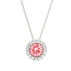 1.00ctw Round Solitaire Pink Dimond Halo Margarita Pendant