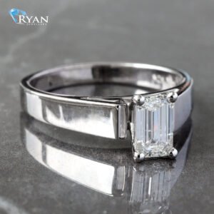 0.65CTW Natural Emerald Cut Solitaire With Upswept Flat Edge High Polish Shoulders