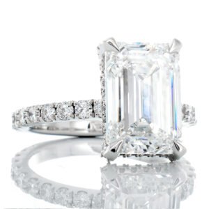 6.05ctw Emerald Lab Solitaire with Pave set Shoulders and Full Diamond Basket