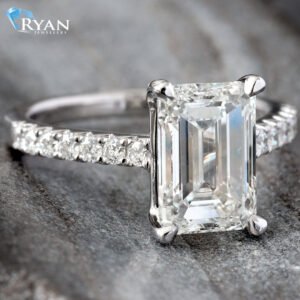3.36ctw Emerald Cut Solitaire Prong Set Diamond Shoulders