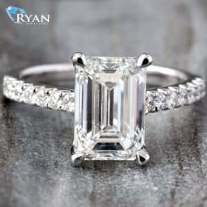 3.51ctw Emerald Cut Solitaire Hidden Halo & Diamond Pave Shoulders