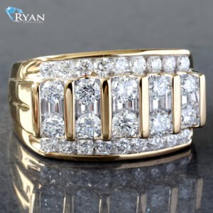 2.00CTW LAB Raised Five Stone Vertical Row Center W/ 2 Horizontal Channel Ring