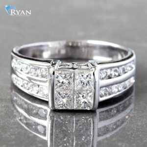 1.00CTW Natural Quad Princess Center With Quad Channel Set Graduated Shoulders