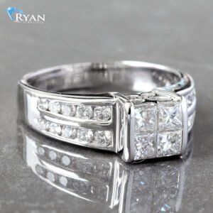 1.00CTW Natural Quad Princess Center With Quad Channel Set Graduated Shoulders