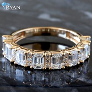 1.99ctw Alternating Emerald and Round Cut Diamond Band