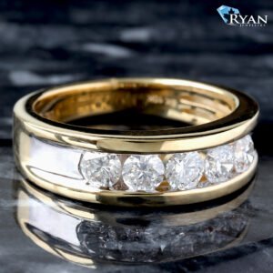 LAB RING GY 10K 1.25CTW FIVE ROUND BRILLIANT CUT LAB CREATED MENS CHANEL SET BAND FLAT EDGE