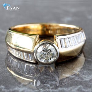 1.10CTW Round Bezel Center W/ Wide Graduated Channel Set Baguette Shoulders