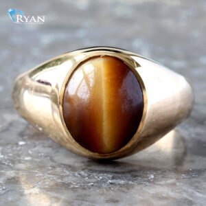 Bezel Set Tigers Eye Tapered Mens Ring