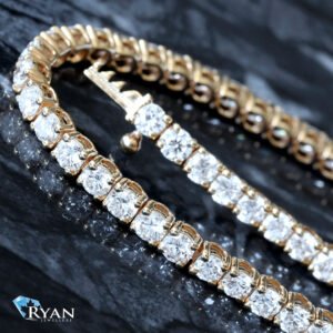 4.05CTW Round Cut Four Prong Yellow Gold Diamond Tennis Bracelet