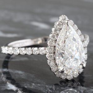 2.54ctw Pear Cut Solitaire Diamond Halo Ring