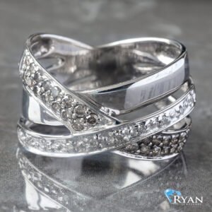 0.35CTW Natural 3 Row Cross Over 2 Row Pave, 1 Row High Polish Band