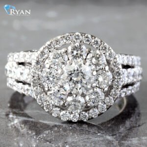 2.50CTW Natural Round Imperial Set Halo With 3 Row Pave Split Shoulders