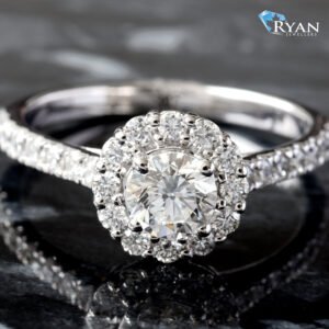 1.00ctw Round Lab Grown Diamond Halo Ring 14K White Gold