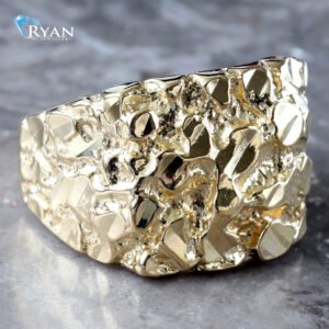 RING GY 10K SQUARE SHAPE DIAMOND CUT NUGGET