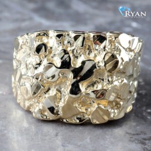 RING GY 10K SQUARE SHAPE DIAMOND CUT NUGGET