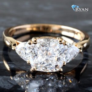 2.50ctw Cushion & Trillion Cut Three Stone Diamond Ring