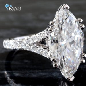 4.75ctw Marquise Diamond Solitaire with Hidden Halo and Split Pave Diamond Shoulders Ring