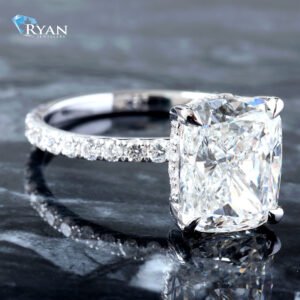 4.66CT WLAB Cushion Cut Center With Pave Shoulders And Hidden Halo