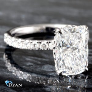 4.52CTW LAB Elongated Cushion Center With Pave Shoulders And Hidden Halo