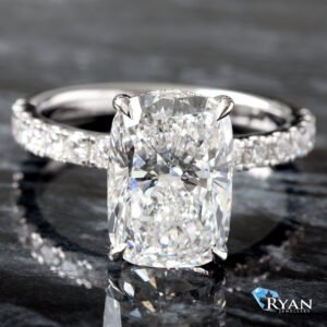 4.52CTW LAB Elongated Cushion Center With Pave Shoulders And Hidden Halo