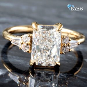 2.77CTW LAB Radiant Center With Baguette and Round Accent Sides With High Polish Shoulders