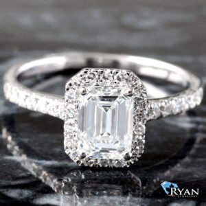 1.35CTW LAB Emerald Center With Cathedral Pave Halo & Shoulders