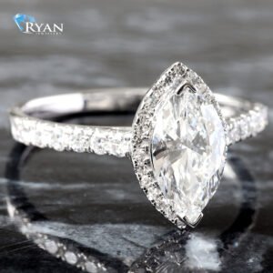 1.35CTW LAB Marquise Center With Cathedral Pave Shoulders & Halo
