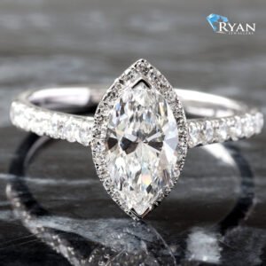 1.35CTW LAB Marquise Center With Cathedral Pave Shoulders & Halo