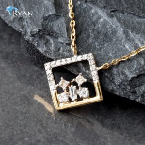 0.10CTW LAB Open Diamond Shape Half Pave Pendant With 6 Diamond Mosaic Center
