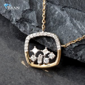0.12CTW LAB Open Cushion Shape Half Pave Pendant With 6 Diamond Mosaic Center