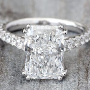 4.51ctw Radiant Cut Lab Created Solitaire with Natural Diamond Shoulders & Hidden Double Halo