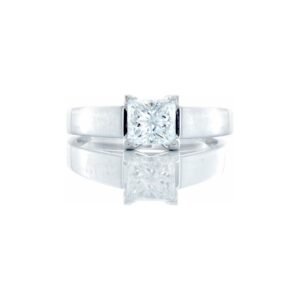 0.92ct Princess Cut Solitaire Upswept Flat Edge Shoulders 14k White Gold
