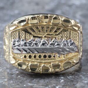 Diamond Cut Nugget with White Gold Last Supper Design Ring