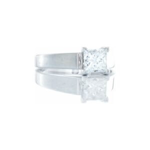 0.92ct Princess Cut Solitaire Upswept Flat Edge Shoulders 14k White Gold