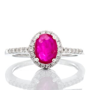 1.20ctw Oval Ruby with Diamond Halo Ring