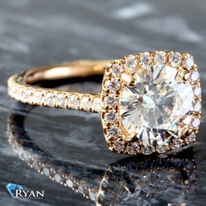 2.60ctw Round Solitaire Cushion Halo with Pave Shoulders Ring