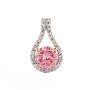 1.00ctw Round Pink Diamond Solitaire Pave Set Teardrop Slider Pendant