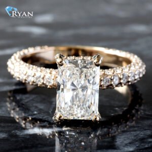 3.10ctw Radiant Solitaire with Hidden Halo and Underside Basket on Three Sided Shoulders Ring