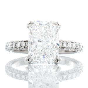 3.67ctw Radiant Lab Solitaire with Full Diamond Basket Split Claws and Three Sided Dome Shoulders