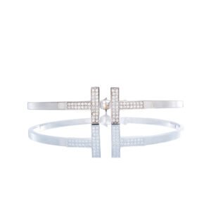 Open Double T Square Bracelet 10k White Gold