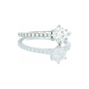 1.11ctw Six Prong Set Round Brilliant Cut Solitaire with Upswept Diamond Pave Shoulders 18kt White Gold