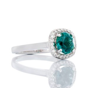 Green Spinel Center with Diamond Cushion Halo