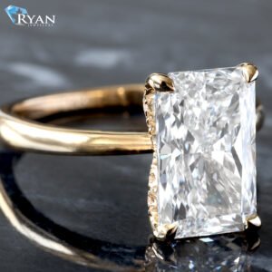 3.72ctw Radiant Solitaire with Hidden Halo and Pave V Shape on High Polished Shoulders Ring