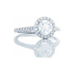 GIA 1.18ctw Round Brilliant Cut Solitaire with Round Pave Halo & Shoulders 18kt White Gold