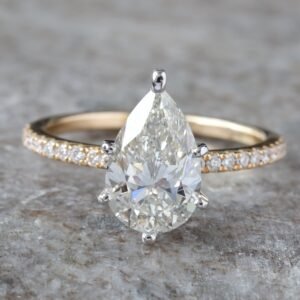 2.23ctw Six Prong Pear Solitaire with Pave Shoulders Ring