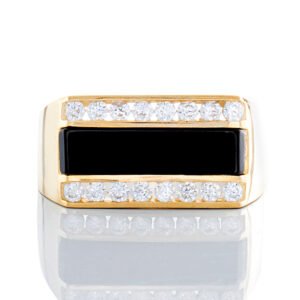 Black Onyx Center Two Row Channel Set Sides Ring