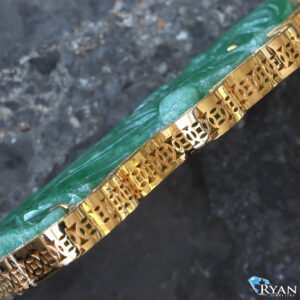 3.25ctw Large Green Jade Warrior Pendant with Diamond Frame and Good Luck Coin Cage Back