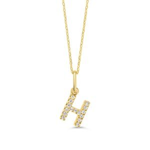 Natural Diamond Initial Pendant "H " 10K Yellow Gold