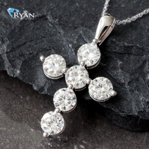 1.50CTW LAB 6 Diamond Single Prong Bubble Set Cross Pendant With High Polish Bail